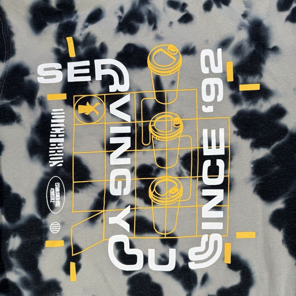 Dutch Bros Coffee Tie Dye Hoodie Sweatshirt Medium Black Gray with Graphic Back - Picture 6 of 7